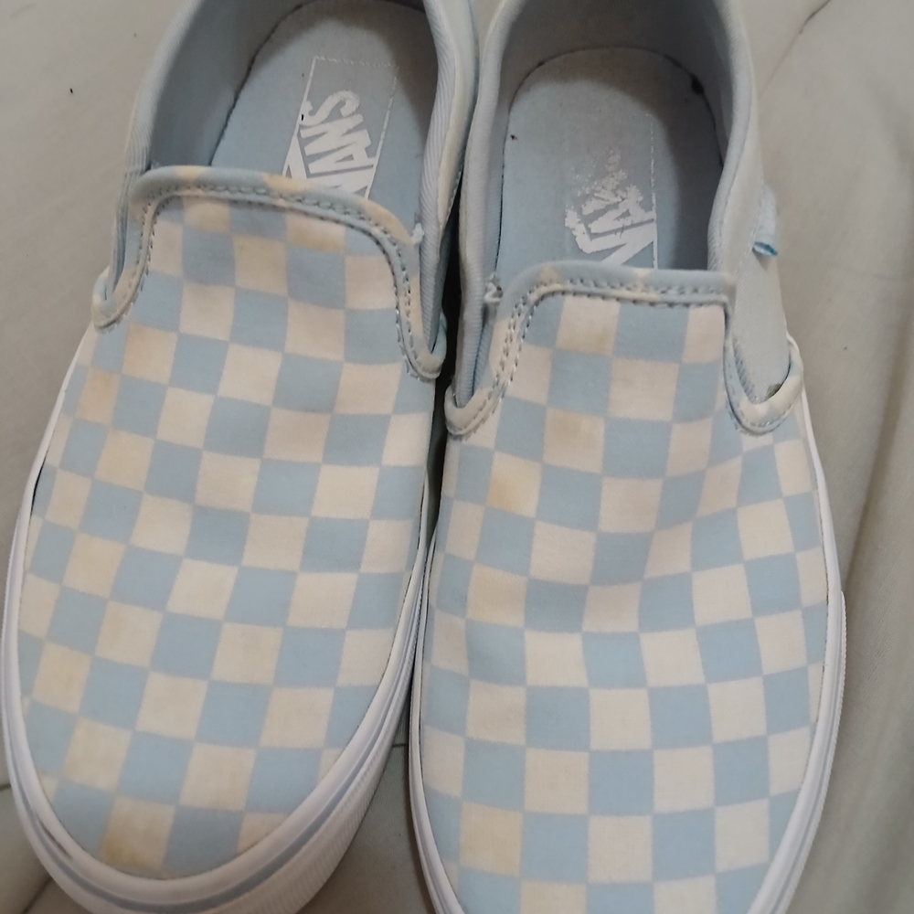 Vans Kids Light Blue Checkered Slip-On Sneakers
